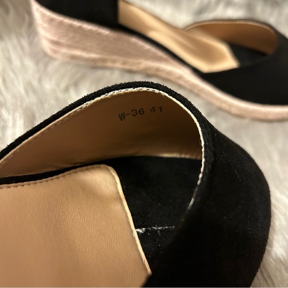 Wedge Shoes Womens Size 41 Black‎ Ankle Strap Heeled Slip On NEW - Picture 4 of 8